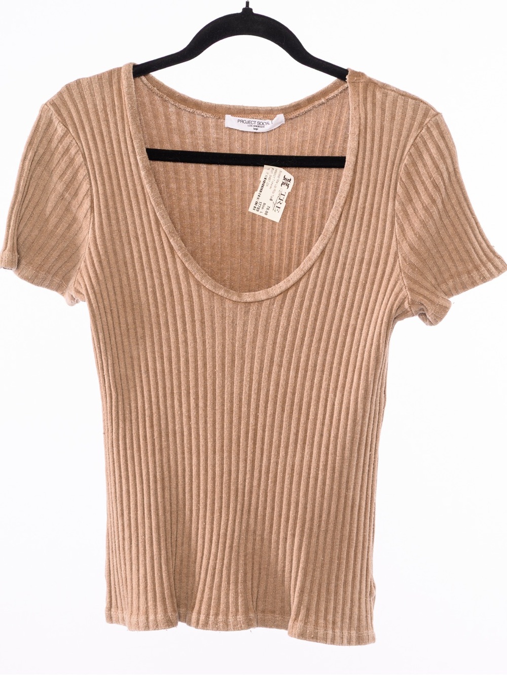 Project Social T Tan Ribbed Scoop Neck Short Sleeve Tee